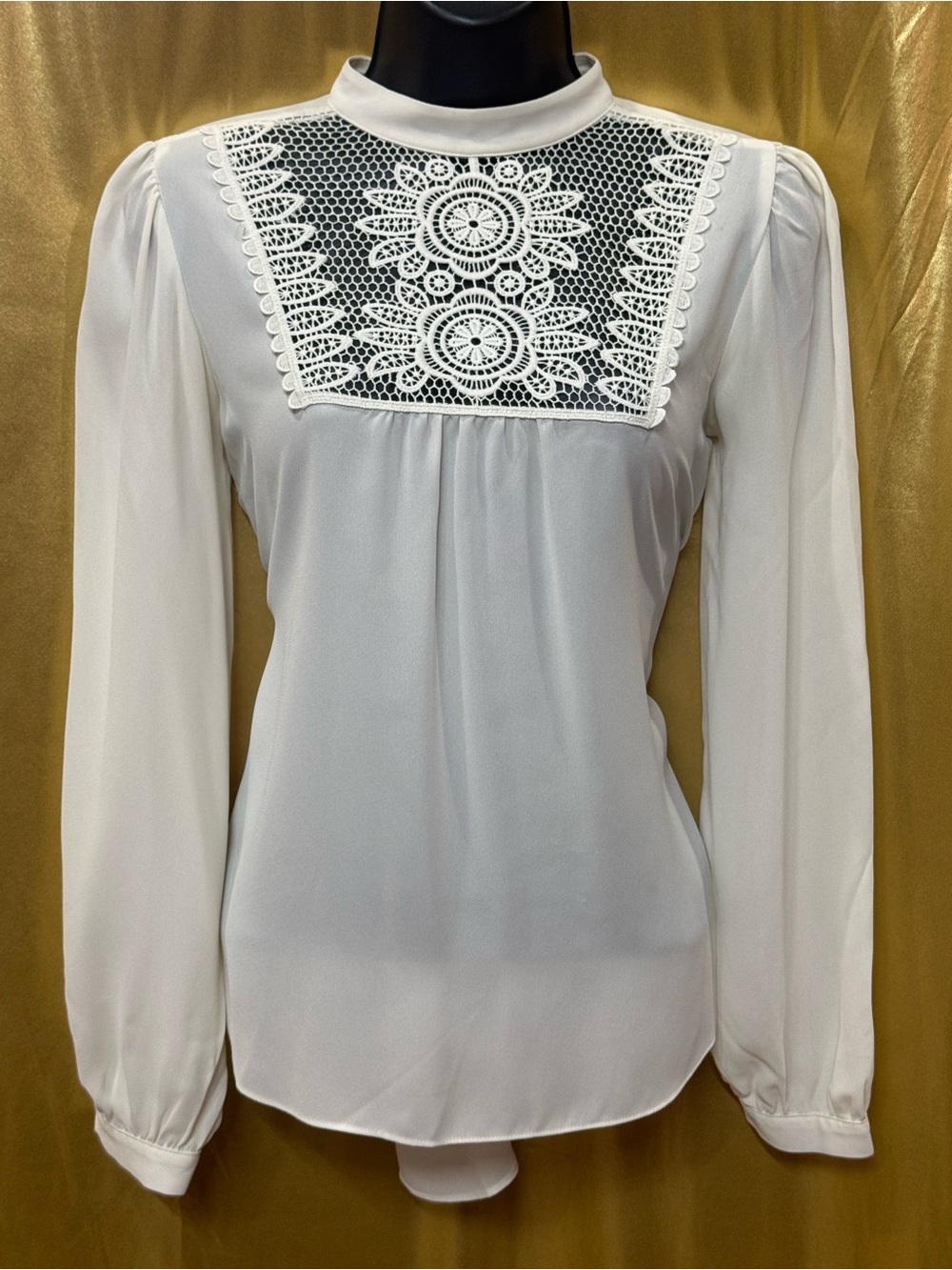 Express Ivory Lace Yoke Mock Neck‎ Blouse XS